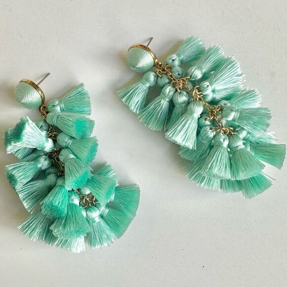 Baublebar blue green  tassel statement earrings - Picture 2 of 8